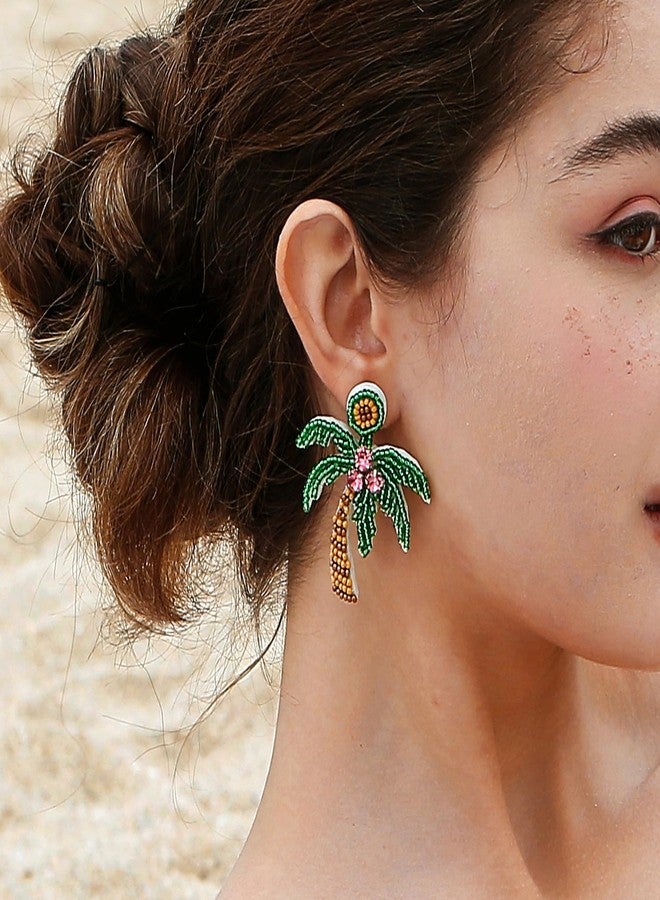 eartif Coconut Palm Tree Dangle Earring Summer Holiday Hawaii Gift Beach Theme Jewelry handmade beaded jewelry Gifts Funny Earrings (Coconut Palm Tree) - Image 2